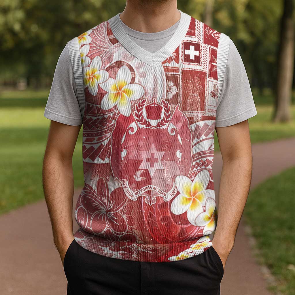 Tonga Christmas Knitted V-Neck Vest Kilisimasi Fiefia Retro Style Red LT05 - Polynesian Pride