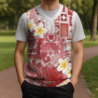 Tonga Christmas Knitted V-Neck Vest Kilisimasi Fiefia Retro Style Red LT05 - Polynesian Pride
