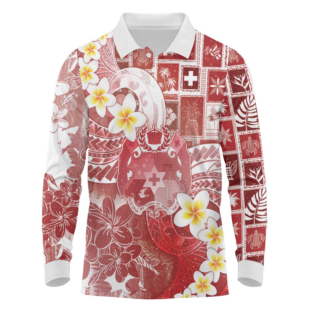 Tonga Christmas Long Sleeve Polo Shirt Kilisimasi Fiefia Retro Style Red - Polynesian Pride