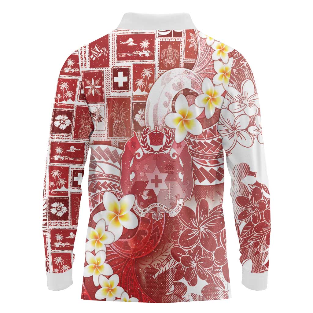 Tonga Christmas Long Sleeve Polo Shirt Kilisimasi Fiefia Retro Style Red - Polynesian Pride