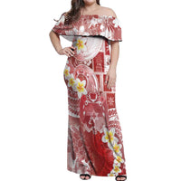 Tonga Christmas Off Shoulder Maxi Dress Kilisimasi Fiefia Retro Style Red - Polynesian Pride