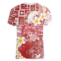 Tonga Christmas Women V-Neck T-Shirt Kilisimasi Fiefia Retro Style Red - Polynesian Pride