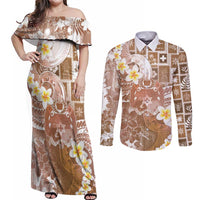 Tonga Christmas Couples Matching Off Shoulder Maxi Dress and Long Sleeve Button Shirt Kilisimasi Fiefia Retro Style Brown - Polynesian Pride