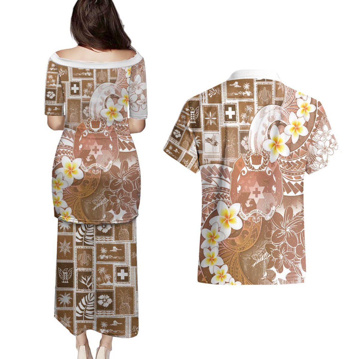 Tonga Christmas Couples Matching Puletasi and Hawaiian Shirt Kilisimasi Fiefia Retro Style Brown - Polynesian Pride