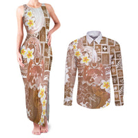 Tonga Christmas Couples Matching Tank Maxi Dress and Long Sleeve Button Shirt Kilisimasi Fiefia Retro Style Brown - Polynesian Pride