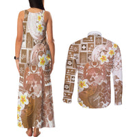 Tonga Christmas Couples Matching Tank Maxi Dress and Long Sleeve Button Shirt Kilisimasi Fiefia Retro Style Brown - Polynesian Pride