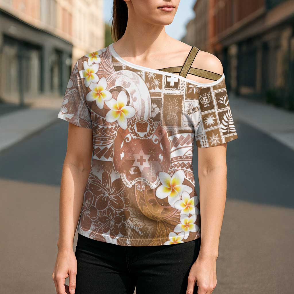 Tonga Christmas Cross Shoulder Shirt Kilisimasi Fiefia Retro Style Brown - Polynesian Pride