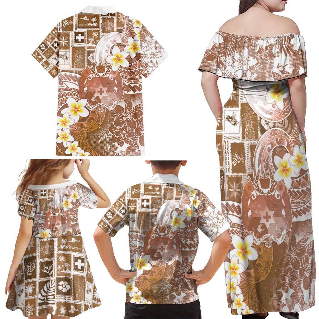 Tonga Christmas Family Matching Off Shoulder Maxi Dress and Hawaiian Shirt Kilisimasi Fiefia Retro Style Brown - Polynesian Pride