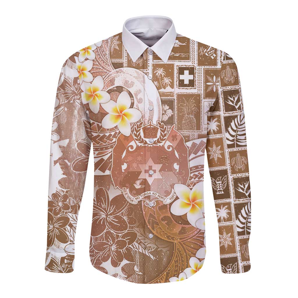 Tonga Christmas Long Sleeve Button Shirt Kilisimasi Fiefia Retro Style Brown - Polynesian Pride