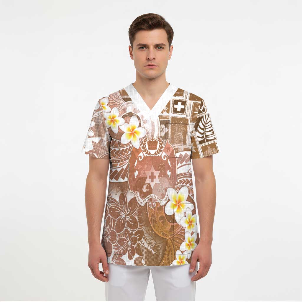 Tonga Christmas Scrub Top Kilisimasi Fiefia Retro Style Brown - Polynesian Pride