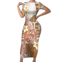 Tonga Christmas Short Sleeve Bodycon Dress Kilisimasi Fiefia Retro Style Brown - Polynesian Pride