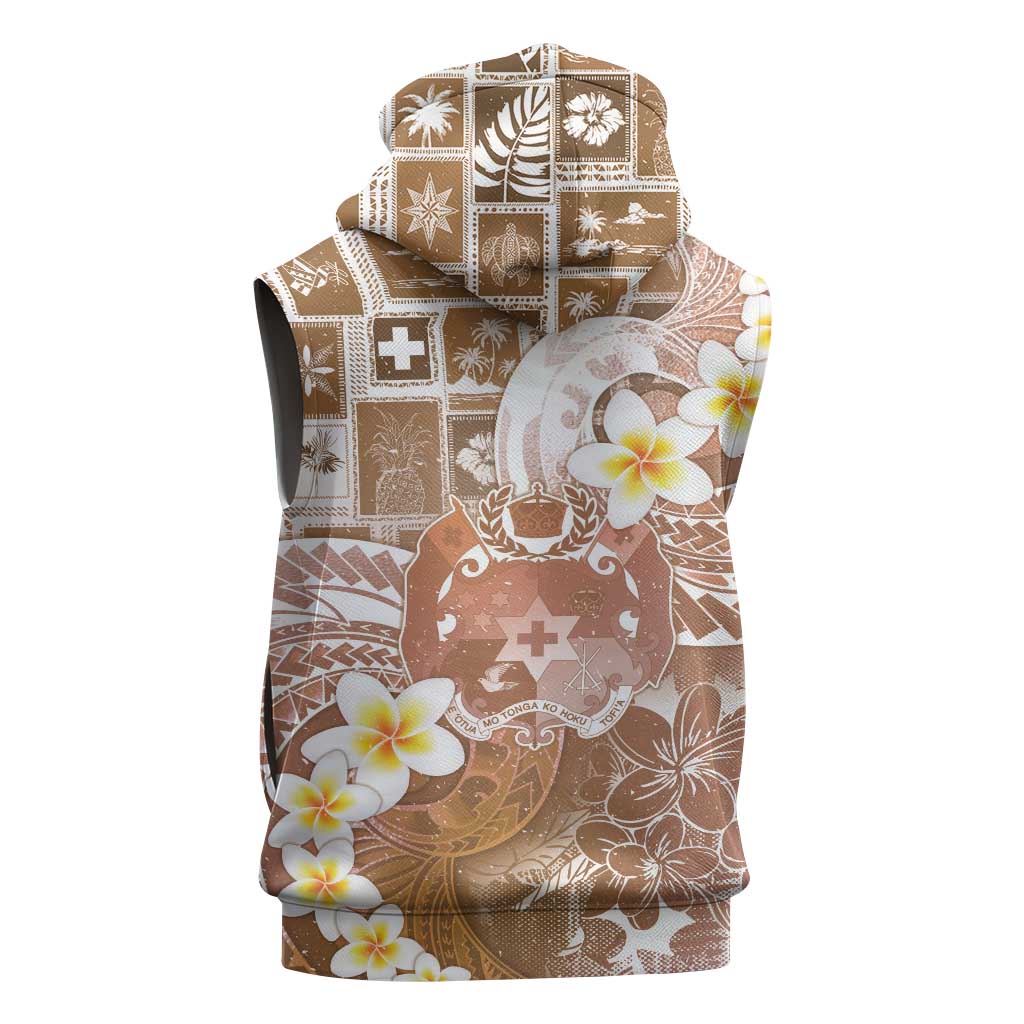Tonga Christmas Sleeveless Zip Hoodie Kilisimasi Fiefia Retro Style Brown - Polynesian Pride