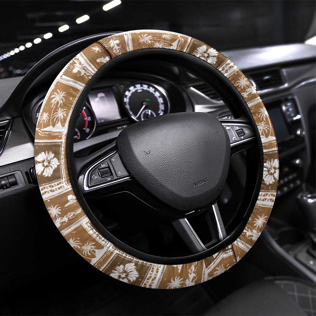 Tonga Christmas Steering Wheel Cover Kilisimasi Fiefia Retro Style Brown - Polynesian Pride