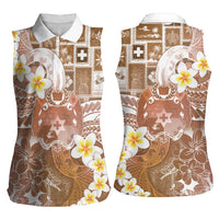 Tonga Christmas Women Sleeveless Polo Shirt Kilisimasi Fiefia Retro Style Brown - Polynesian Pride