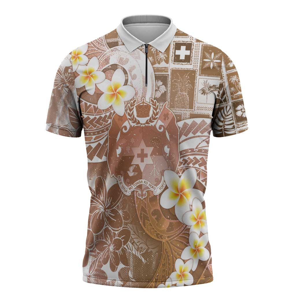 Tonga Christmas Zipper Polo Shirt Kilisimasi Fiefia Retro Style Brown - Polynesian Pride