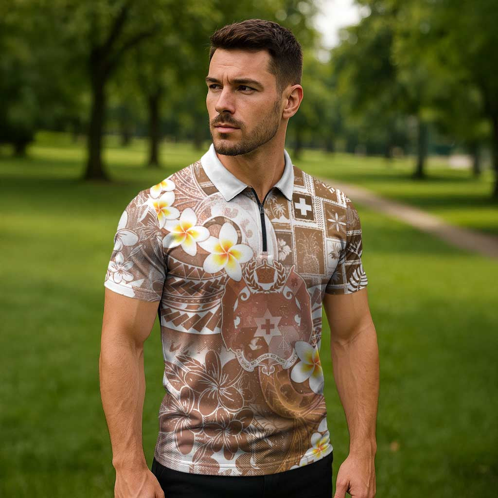 Tonga Christmas Zipper Polo Shirt Kilisimasi Fiefia Retro Style Brown - Polynesian Pride