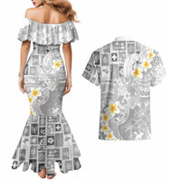 Tonga Christmas Couples Matching Mermaid Dress and Hawaiian Shirt Kilisimasi Fiefia Retro Style White - Polynesian Pride