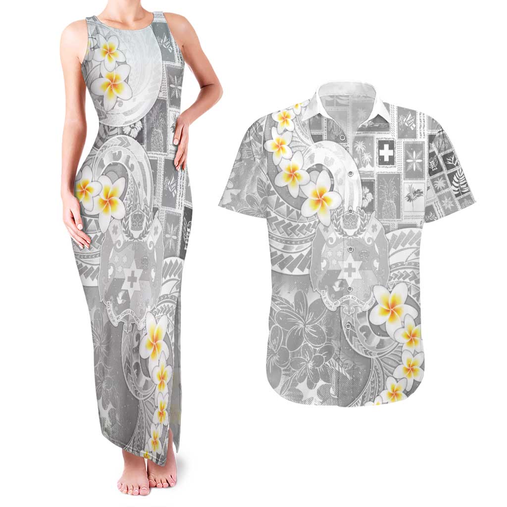 Tonga Christmas Couples Matching Tank Maxi Dress and Hawaiian Shirt Kilisimasi Fiefia Retro Style White - Polynesian Pride