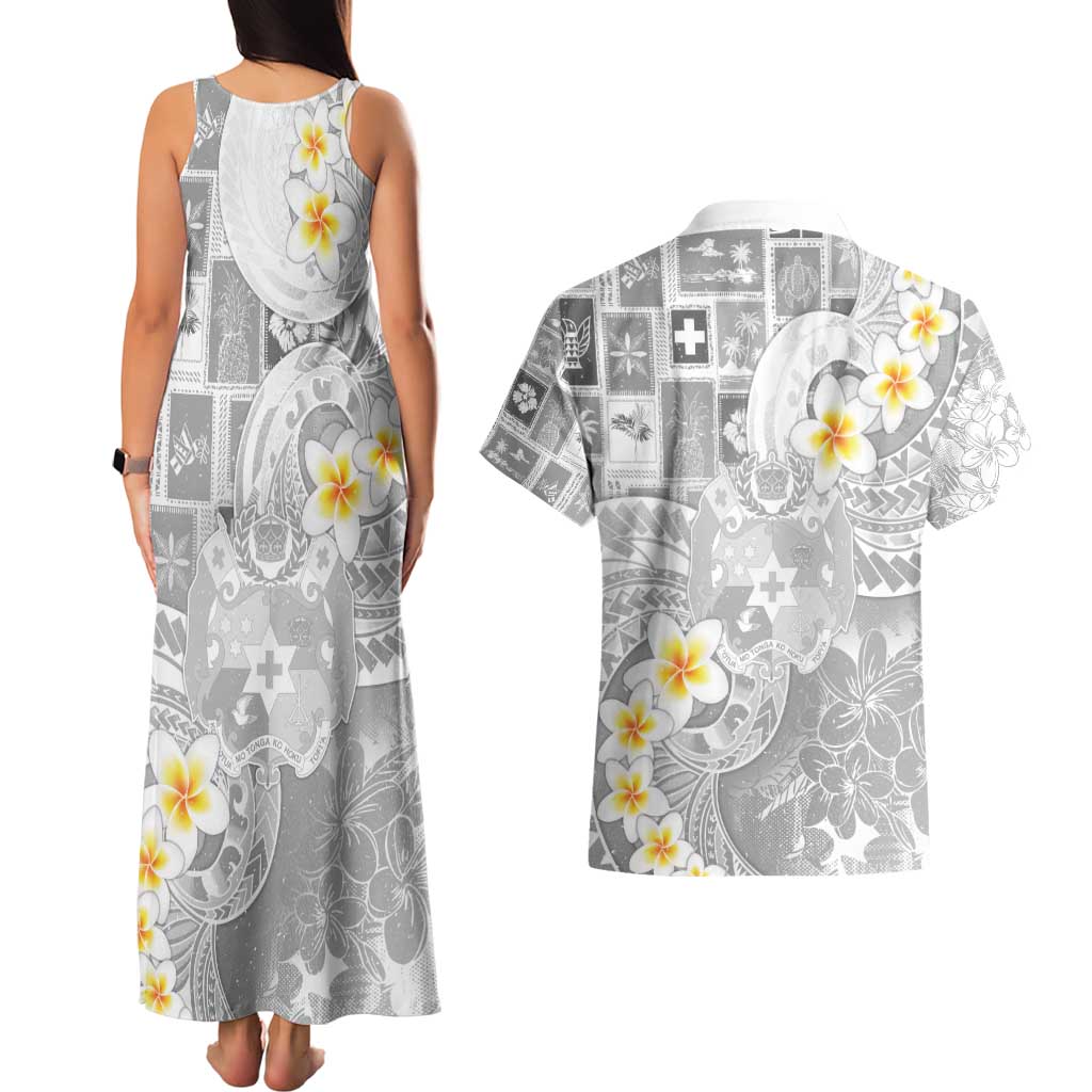 Tonga Christmas Couples Matching Tank Maxi Dress and Hawaiian Shirt Kilisimasi Fiefia Retro Style White - Polynesian Pride