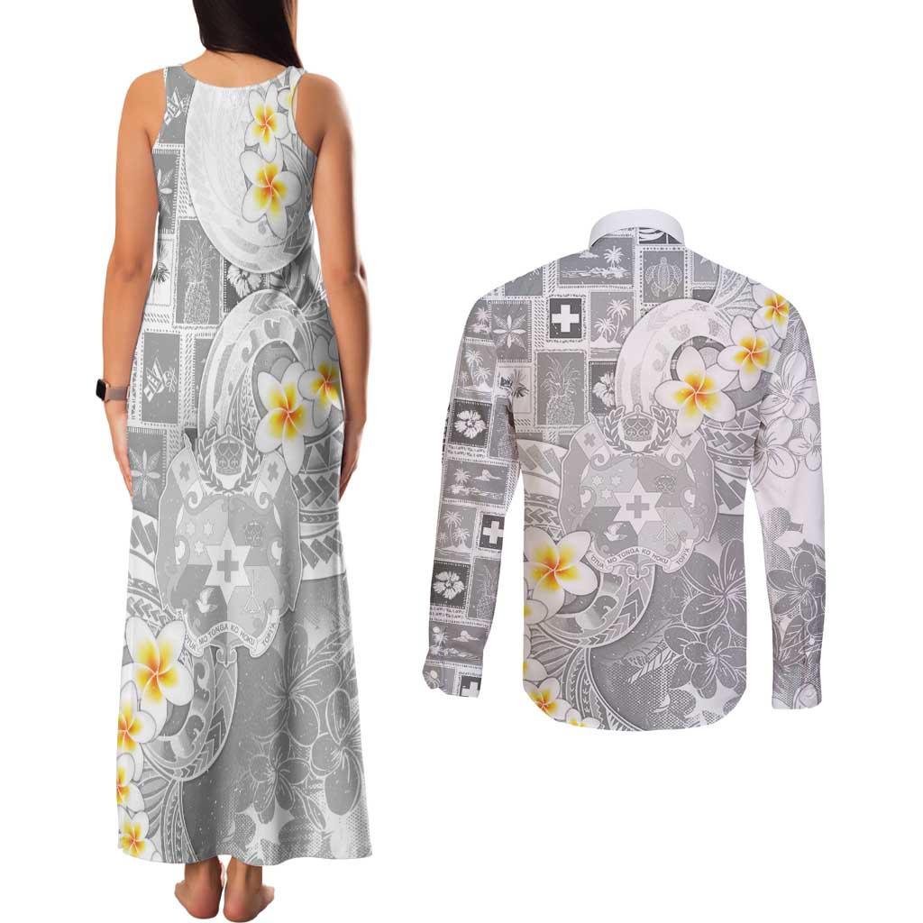 Tonga Christmas Couples Matching Tank Maxi Dress and Long Sleeve Button Shirt Kilisimasi Fiefia Retro Style White - Polynesian Pride