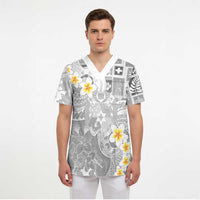 Tonga Christmas Scrub Top Kilisimasi Fiefia Retro Style White - Polynesian Pride