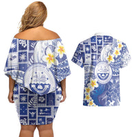 Federated States Of Micronesia Christmas Couples Matching Off Shoulder Short Dress and Hawaiian Shirt Retro Style Bright Version - Polynesian Pride