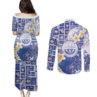 Federated States Of Micronesia Christmas Couples Matching Puletasi and Long Sleeve Button Shirt Retro Style Bright Version - Polynesian Pride