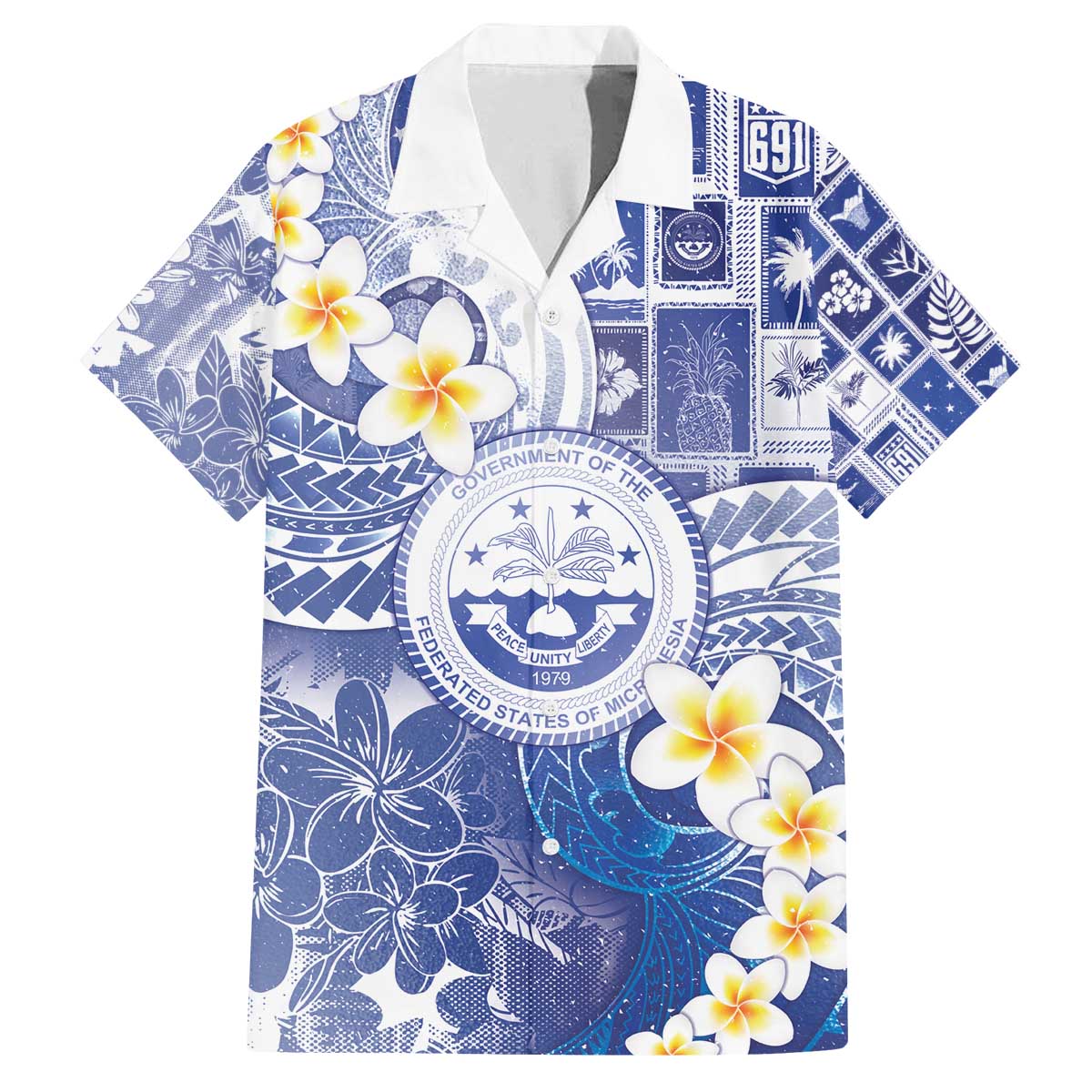 Federated States Of Micronesia Christmas Family Matching Off The Shoulder Long Sleeve Dress and Hawaiian Shirt Retro Style Bright Version - Polynesian Pride