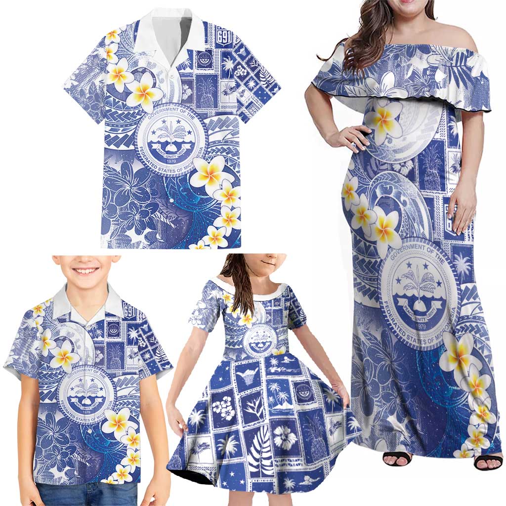 Federated States Of Micronesia Christmas Family Matching Off Shoulder Maxi Dress and Hawaiian Shirt Retro Style Bright Version - Polynesian Pride