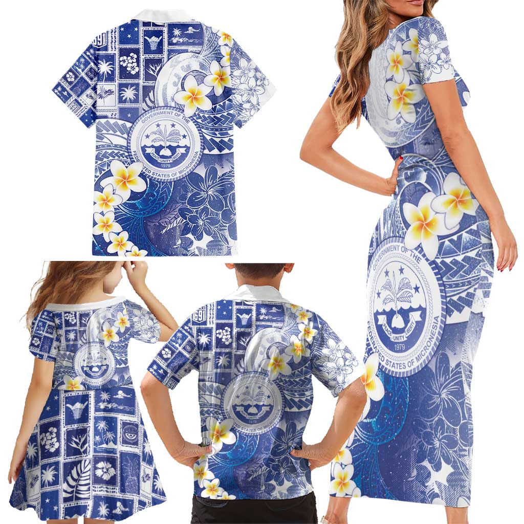 Federated States Of Micronesia Christmas Family Matching Short Sleeve Bodycon Dress and Hawaiian Shirt Retro Style Bright Version - Polynesian Pride