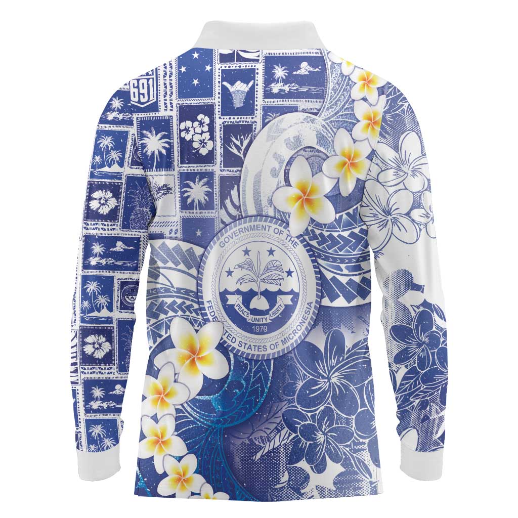 Federated States Of Micronesia Christmas Long Sleeve Polo Shirt Retro Style Bright Version - Polynesian Pride