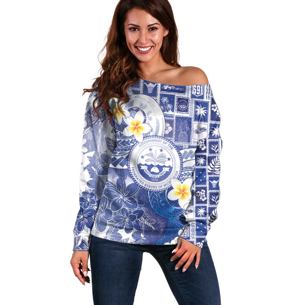 Federated States Of Micronesia Christmas Off Shoulder Sweater Retro Style Bright Version - Polynesian Pride
