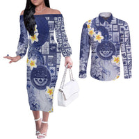 Federated States Of Micronesia Christmas Couples Matching Off The Shoulder Long Sleeve Dress and Long Sleeve Button Shirt Retro Style Dark Version - Polynesian Pride