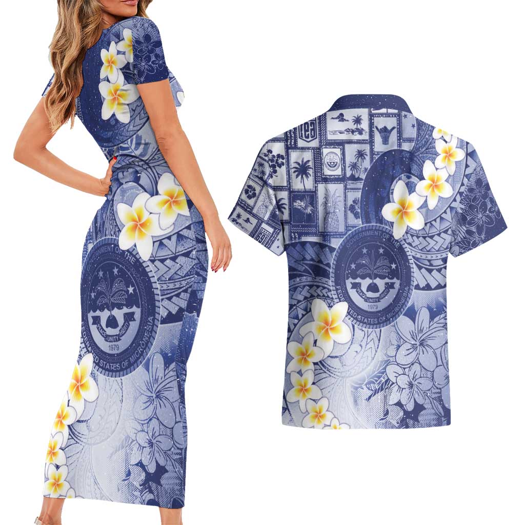 Federated States Of Micronesia Christmas Couples Matching Short Sleeve Bodycon Dress and Hawaiian Shirt Retro Style Dark Version - Polynesian Pride