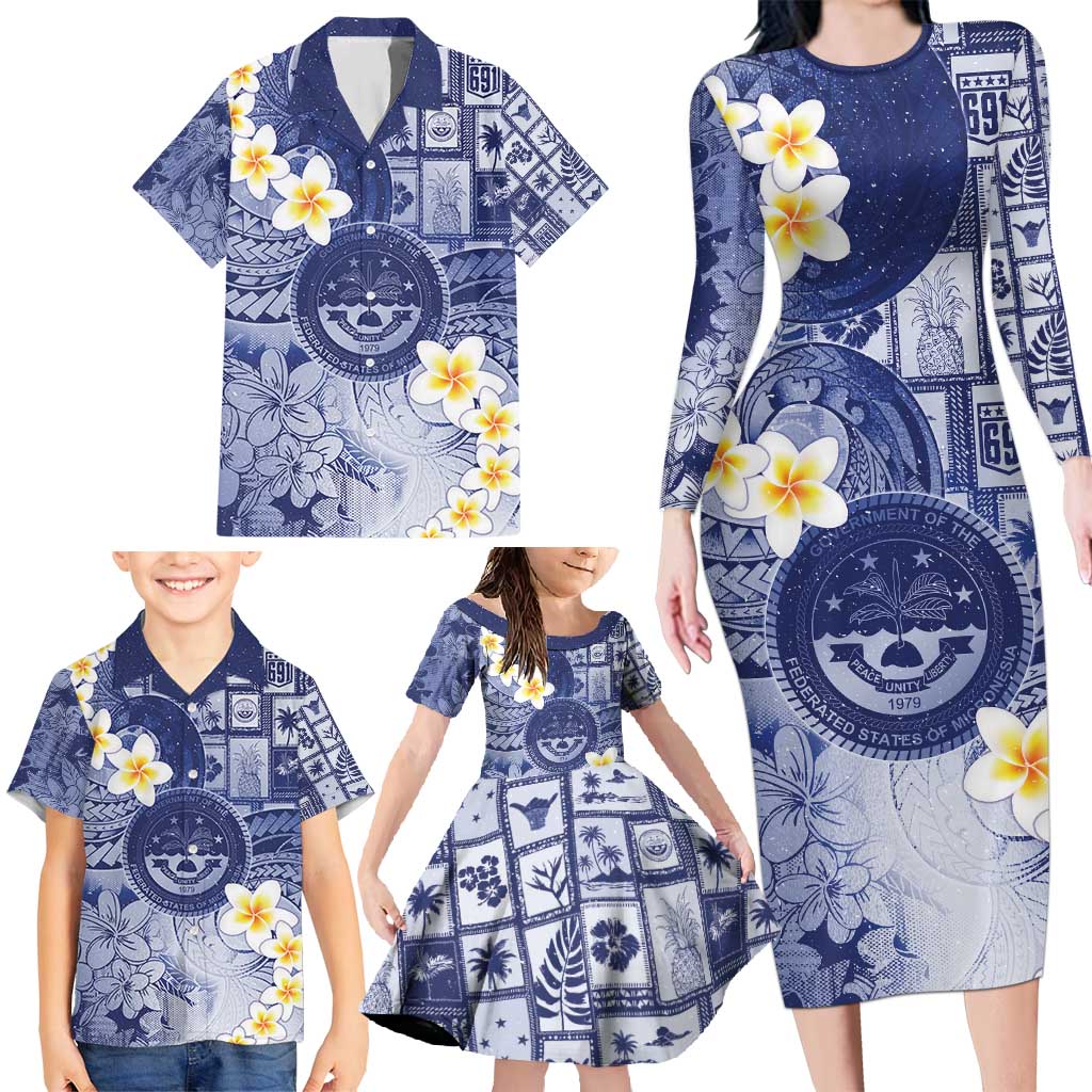 Federated States Of Micronesia Christmas Family Matching Long Sleeve Bodycon Dress and Hawaiian Shirt Retro Style Dark Version - Polynesian Pride
