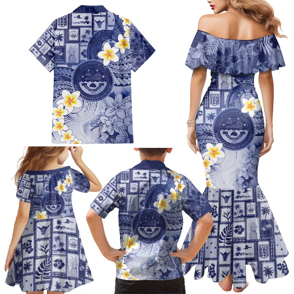 Federated States Of Micronesia Christmas Family Matching Mermaid Dress and Hawaiian Shirt Retro Style Dark Version - Polynesian Pride