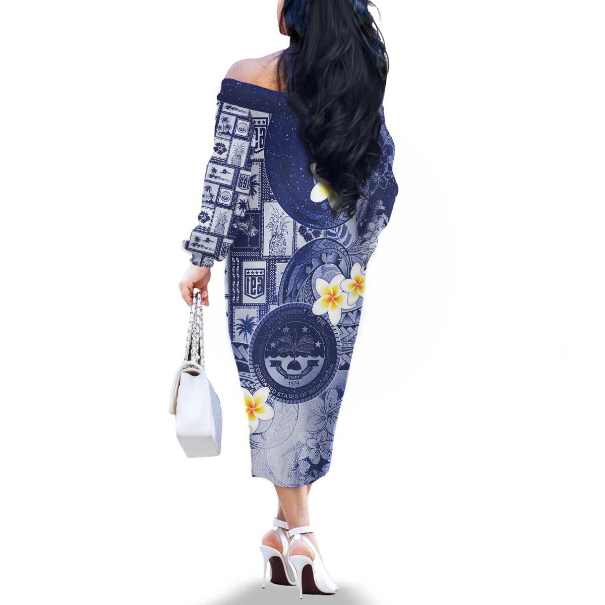 Federated States Of Micronesia Christmas Family Matching Off The Shoulder Long Sleeve Dress and Hawaiian Shirt Retro Style Dark Version - Polynesian Pride