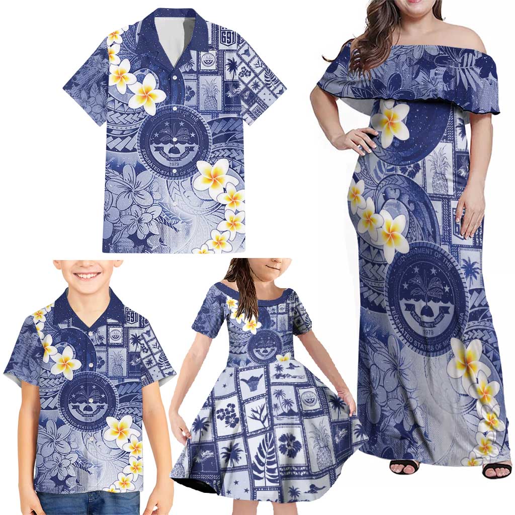 Federated States Of Micronesia Christmas Family Matching Off Shoulder Maxi Dress and Hawaiian Shirt Retro Style Dark Version - Polynesian Pride