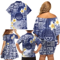 Federated States Of Micronesia Christmas Family Matching Off Shoulder Short Dress and Hawaiian Shirt Retro Style Dark Version - Polynesian Pride