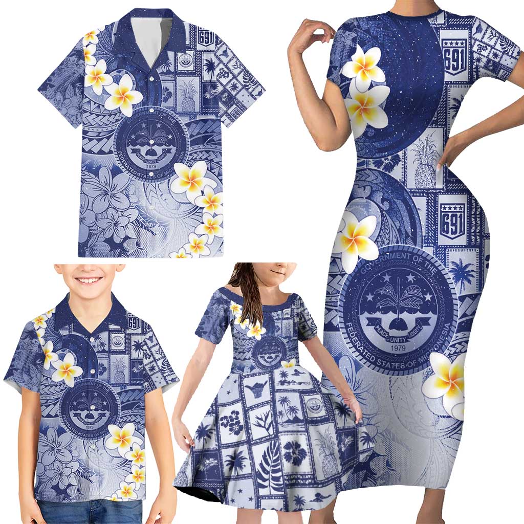 Federated States Of Micronesia Christmas Family Matching Short Sleeve Bodycon Dress and Hawaiian Shirt Retro Style Dark Version - Polynesian Pride
