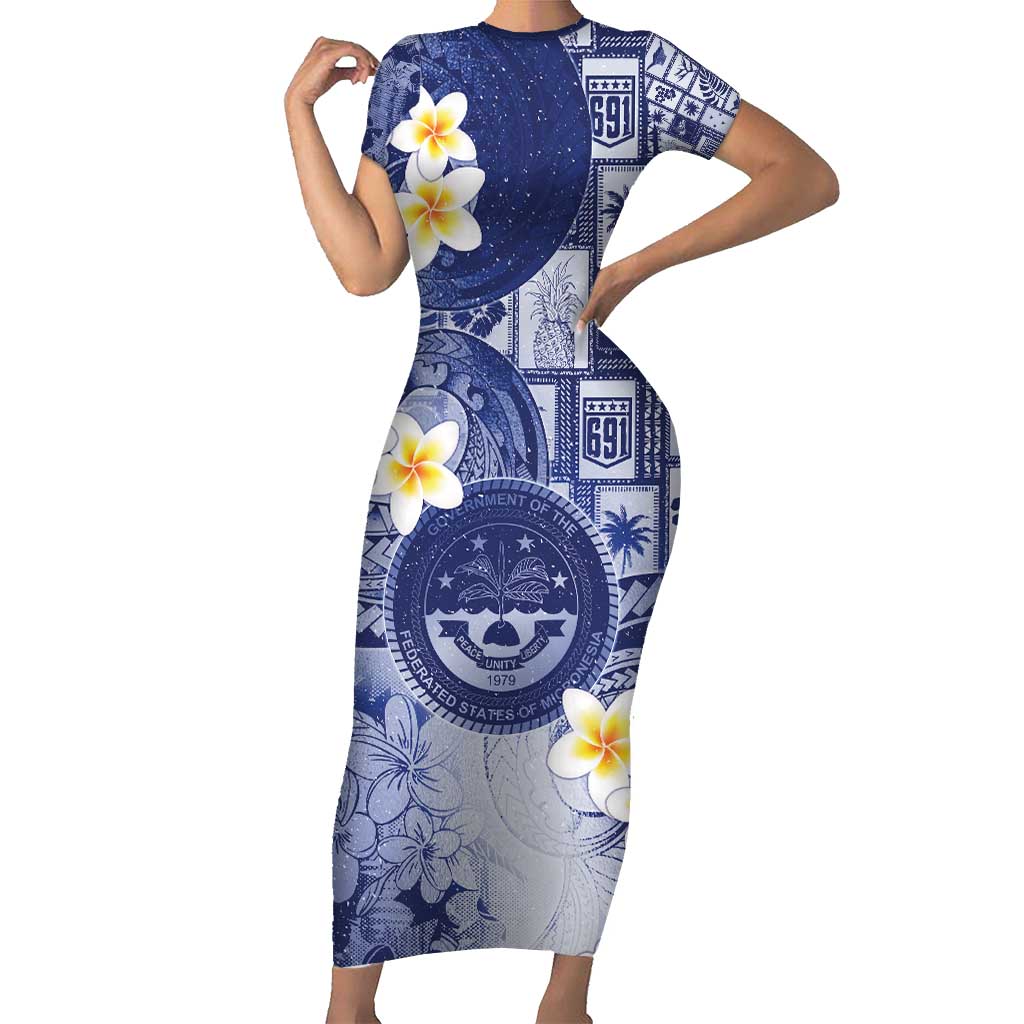 Federated States Of Micronesia Christmas Family Matching Short Sleeve Bodycon Dress and Hawaiian Shirt Retro Style Dark Version - Polynesian Pride