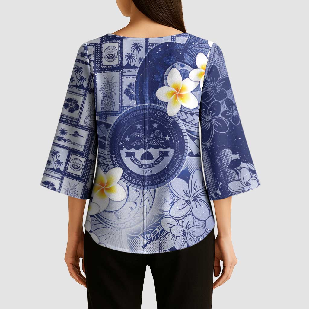 Federated States Of Micronesia Christmas Kimono Sleeve Blouse Retro Style Dark Version - Polynesian Pride