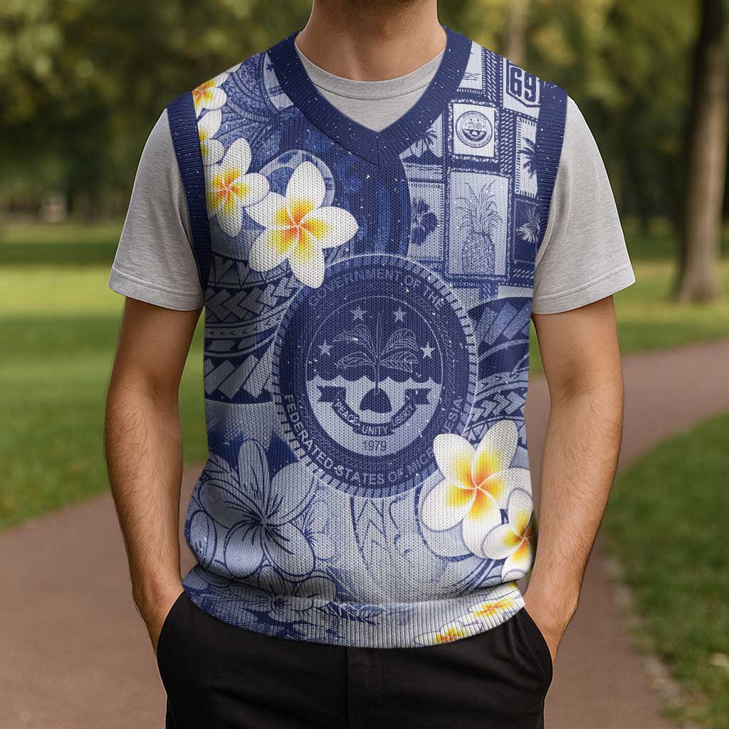 Federated States Of Micronesia Christmas Knitted V-Neck Vest Retro Style Dark Version LT05 - Polynesian Pride