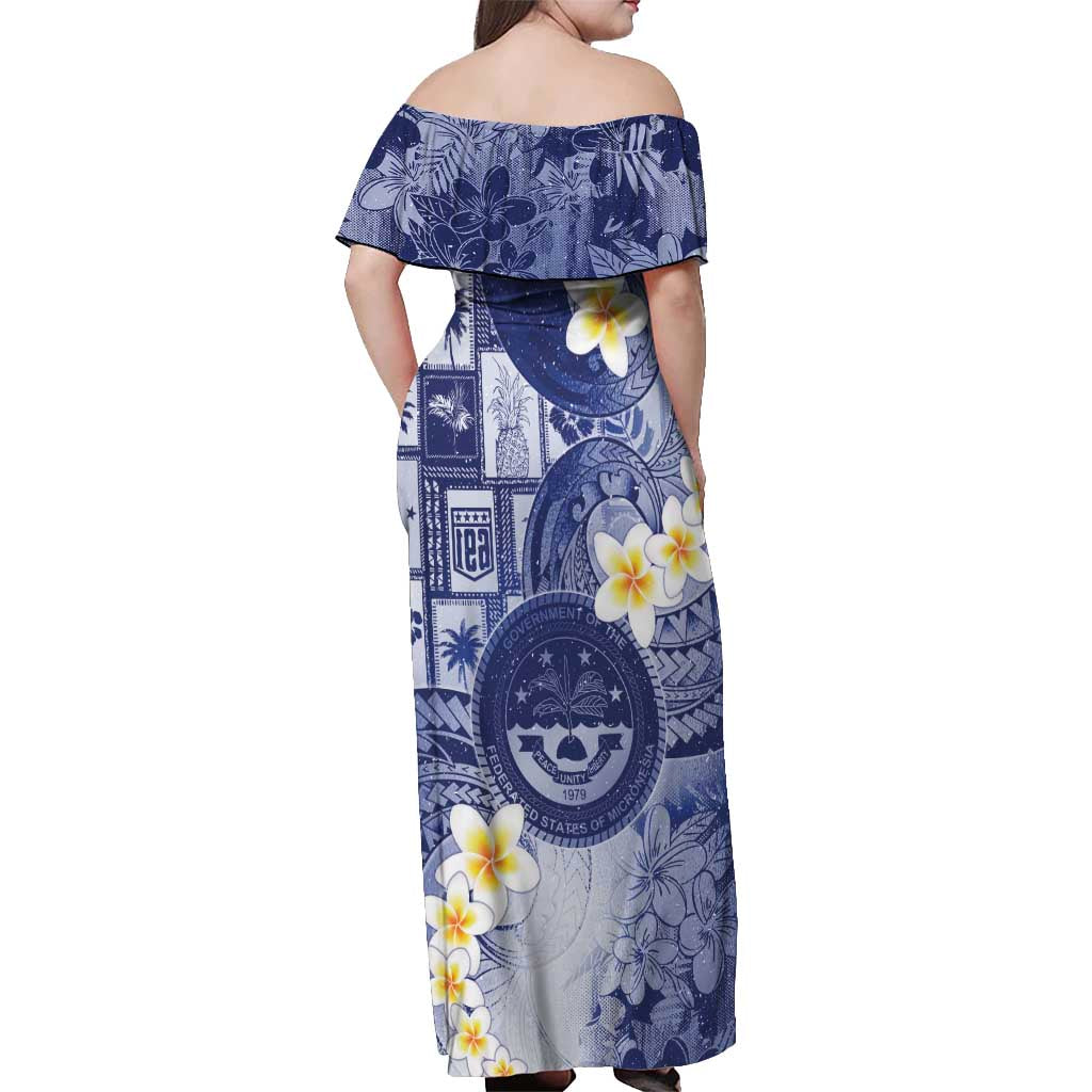 Federated States Of Micronesia Christmas Off Shoulder Maxi Dress Retro Style Dark Version - Polynesian Pride