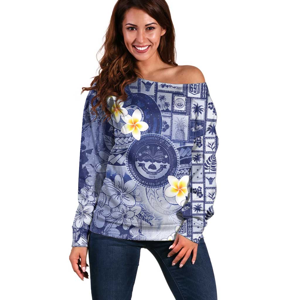 Federated States Of Micronesia Christmas Off Shoulder Sweater Retro Style Dark Version - Polynesian Pride