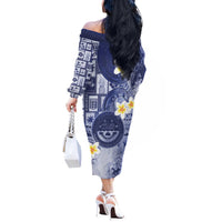 Federated States Of Micronesia Christmas Off The Shoulder Long Sleeve Dress Retro Style Dark Version - Polynesian Pride