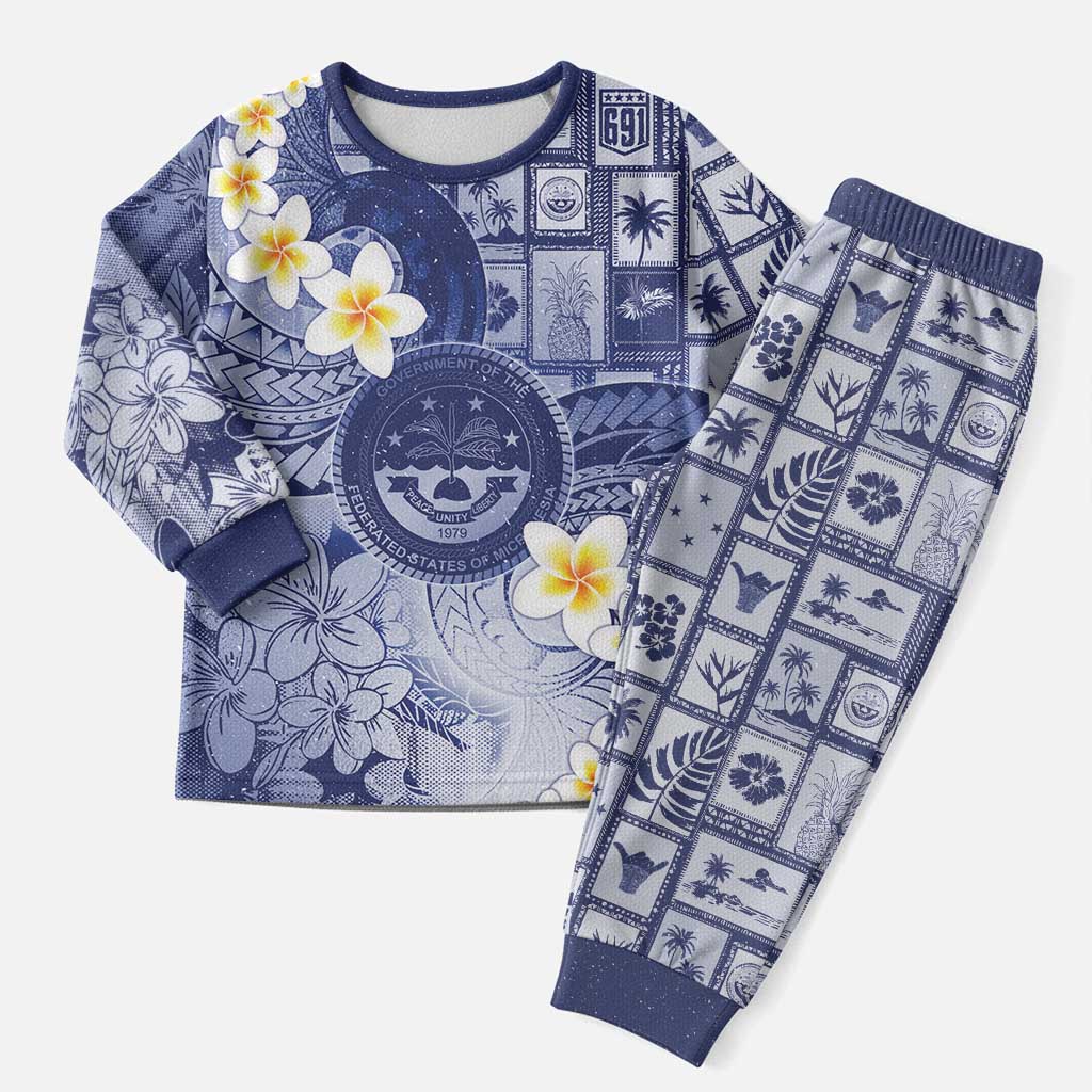 Federated States Of Micronesia Christmas Pajama Set Retro Style Dark Version - Polynesian Pride