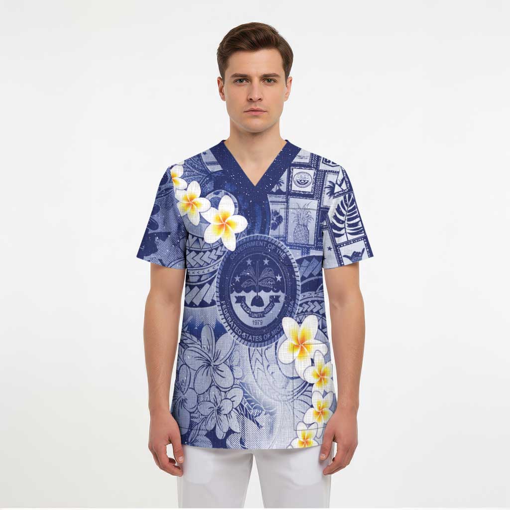Federated States Of Micronesia Christmas Scrub Top Retro Style Dark Version - Polynesian Pride