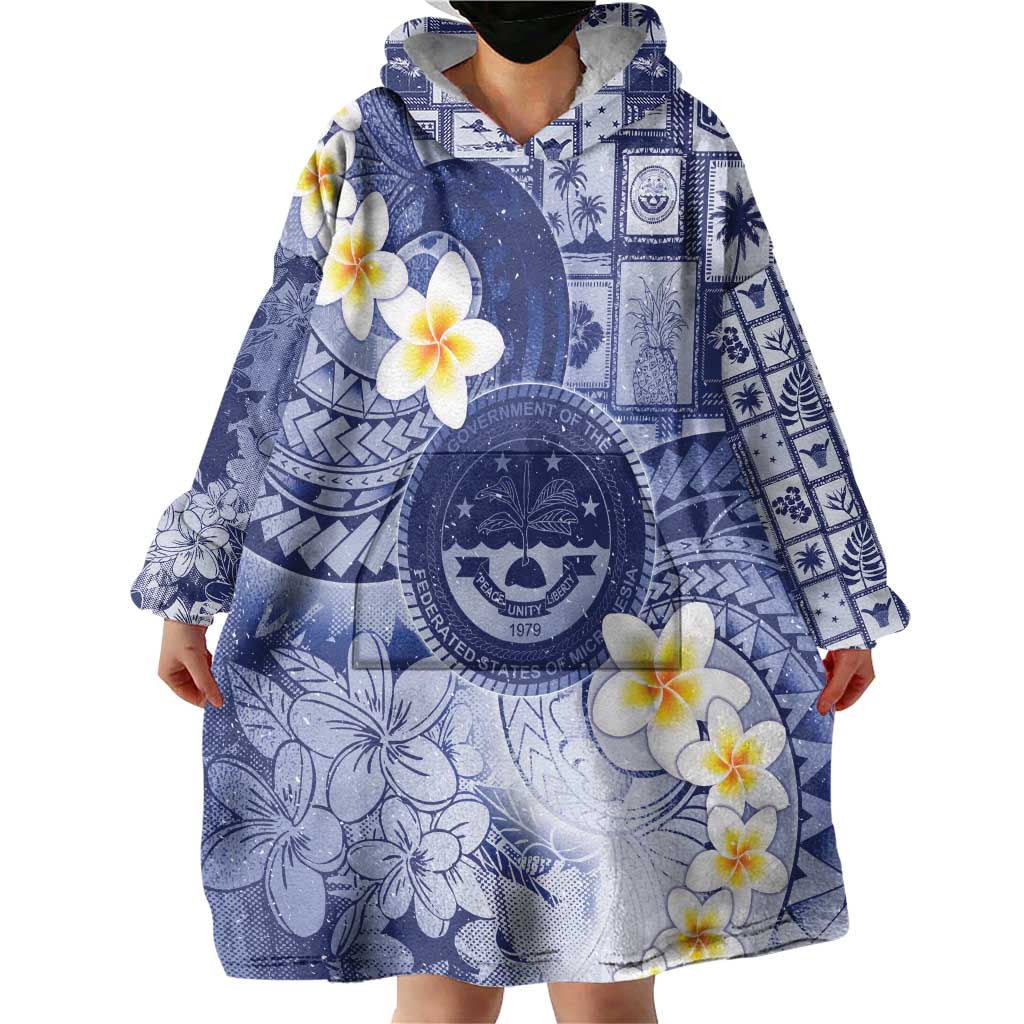 Federated States Of Micronesia Christmas Wearable Blanket Hoodie Retro Style Dark Version - Polynesian Pride
