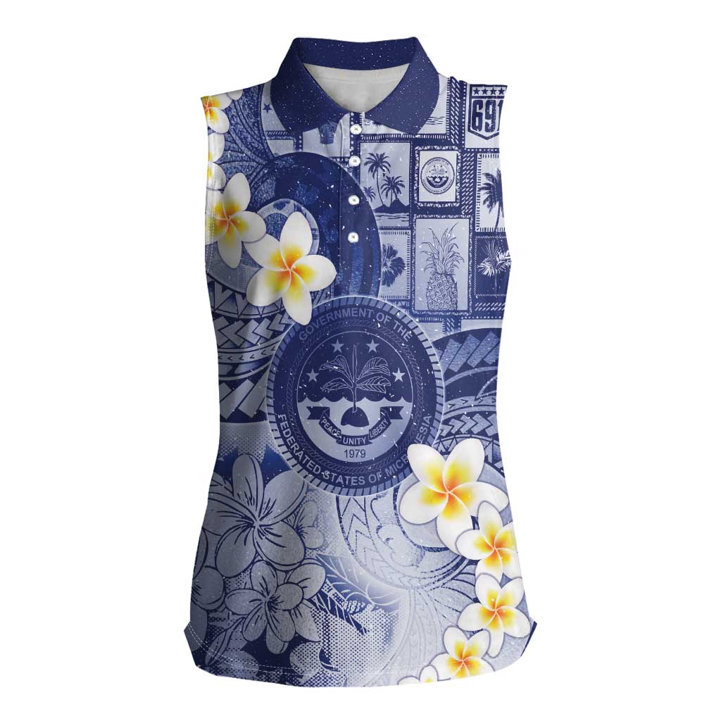 Federated States Of Micronesia Christmas Women Sleeveless Polo Shirt Retro Style Dark Version - Polynesian Pride